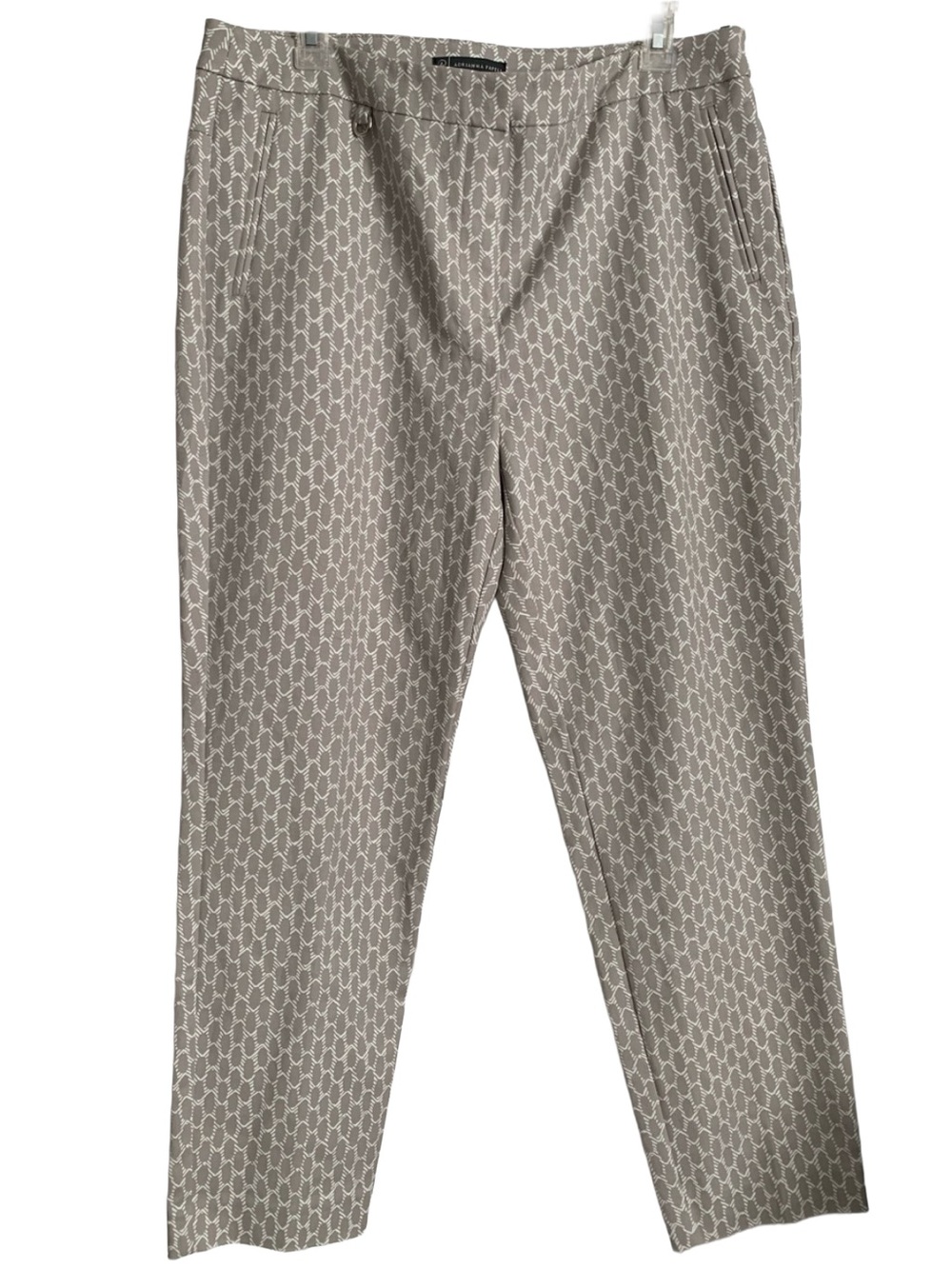ADRIANNA PAPELL Women’s Gray White Print Cotton Elastane Ankle Pants
